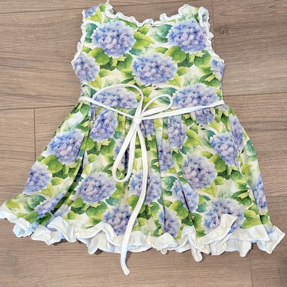 NWOT Girl August Size 5 Hydrangea Purple and Green Tie Back Dress - Picture 3 of 4